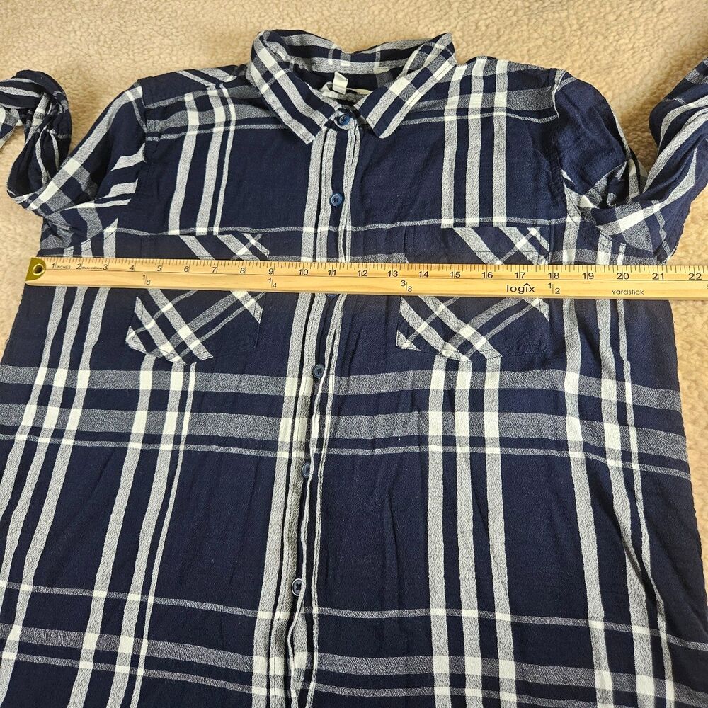 Lucky Brand Plaid Button Up Shirt Women's Large Blue White Long Sleeve Cotton - Picture 4 of 6